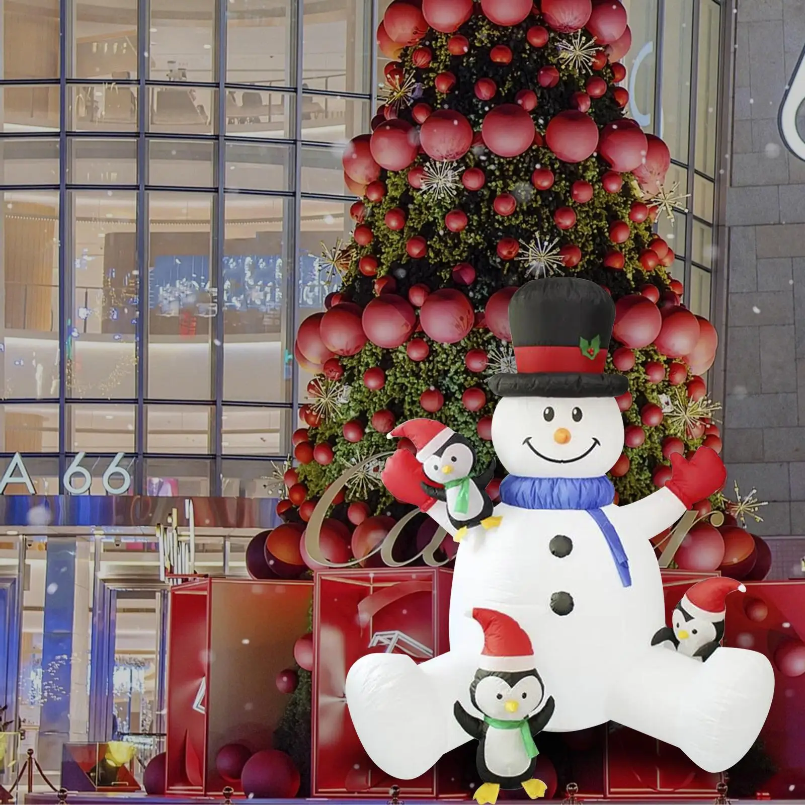 Christmas Inflatable Snowman with Penguins Decoration Christmas Blow up Snowman for Garden Lawn Backyard Holiday Decor