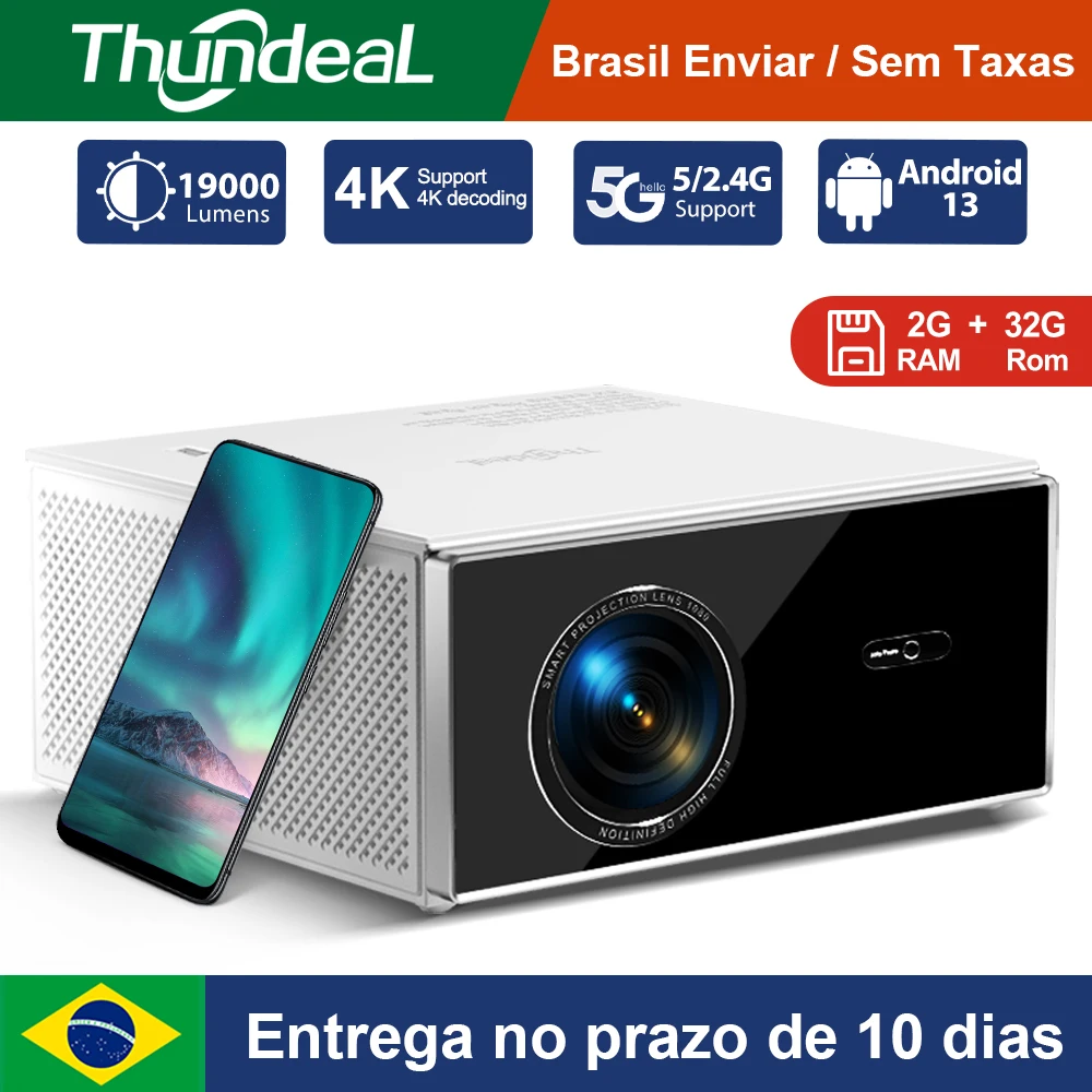 Projetores no brasil Projetor ThundeaL 2K 4K Full HD 1080P TDA7W com 32 GB Conexão HD Android e Wi-Fi Sistema de cinema em casa projetor de feixe TDA7 para reuniões ao ar livre e filmes em 3D Para celular