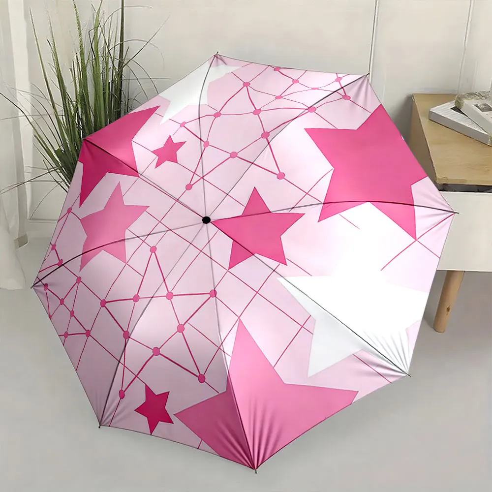 1PC Pink Starry Umbrella Design Adds a Playful Touch Print 8 Iron Ribs Folding Umbrella Auto-Open Fashion Sunshade