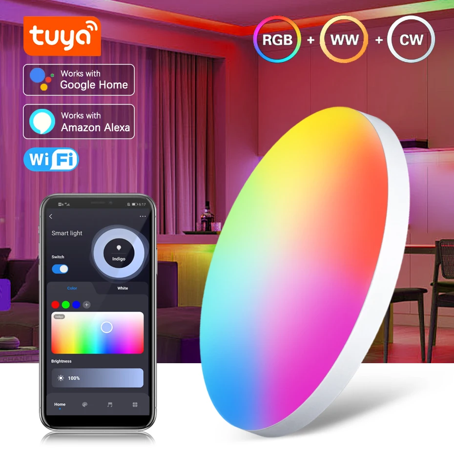 

Tuya WiFi 40W RGB LED Ceiling Light 220V Dimmbale RGB+WW+CW Smart Led Ceiling Lamp Panel Lights Work With Alexa Google Home