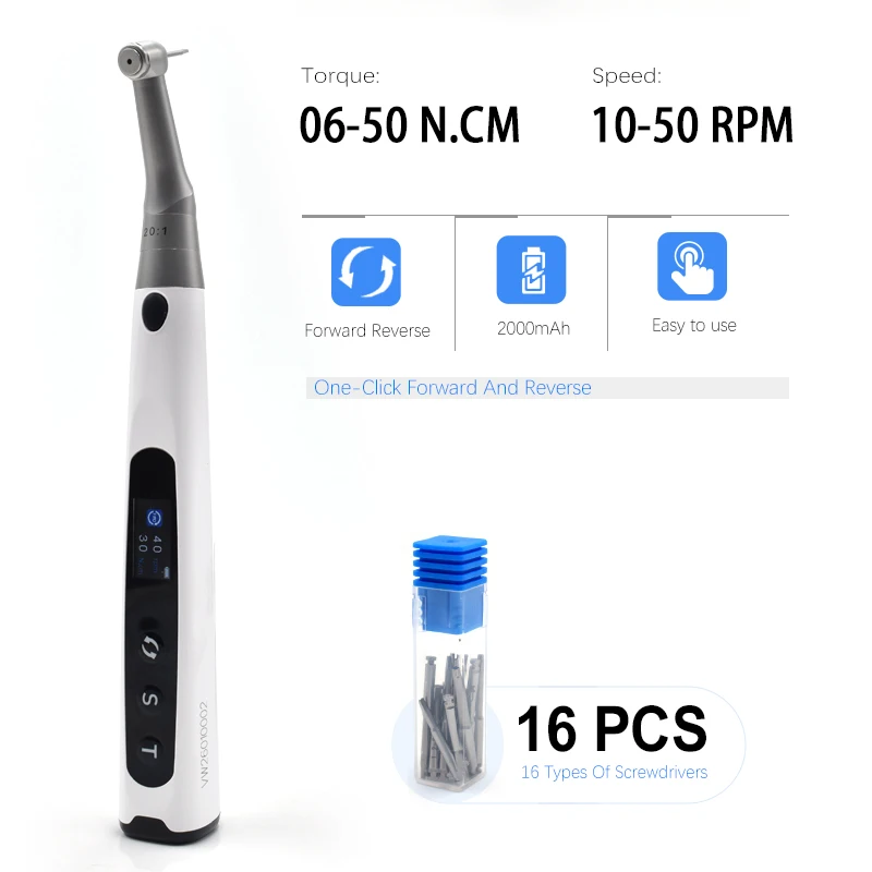 

Wireless Dental Implant Torque Wrench, 10-50RPM 6-50N.cm Rechargeable Surgical Tool