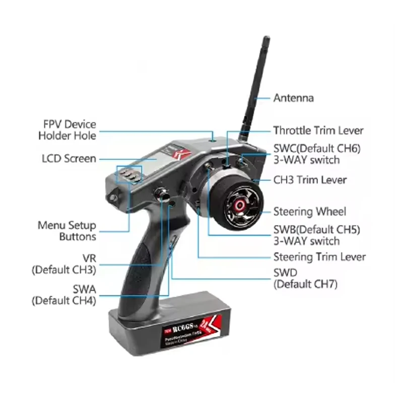 RadioLink RC6GS V3 Nadajnik Radiowy RC Zasięg Kontroli 600 Metrów Zintegrowany Żyroskop Wbudowana Telemetria w Czasie Rzeczywistym do Samochodów i Łodzi RC