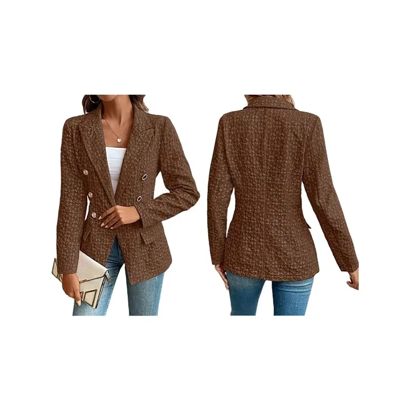 CYL-Blazer con cuello en V para mujer, doble botonadura, manga larga, solapa, traje de trabajo de negocios para el lugar de trabajo