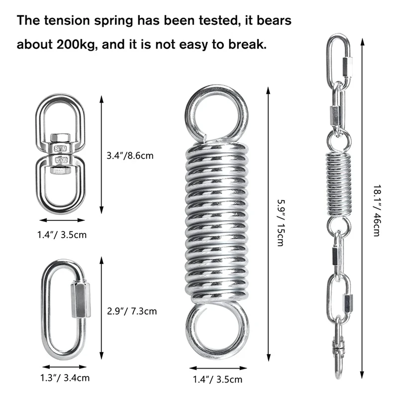 Schaukel feder für Hänge sessel, 250kg Tragfähigkeit mit 1 Karabiner haken und 360 ° Dreh haken, zum Aufhängen von Stuhl, Hängematte, Yoga usw.