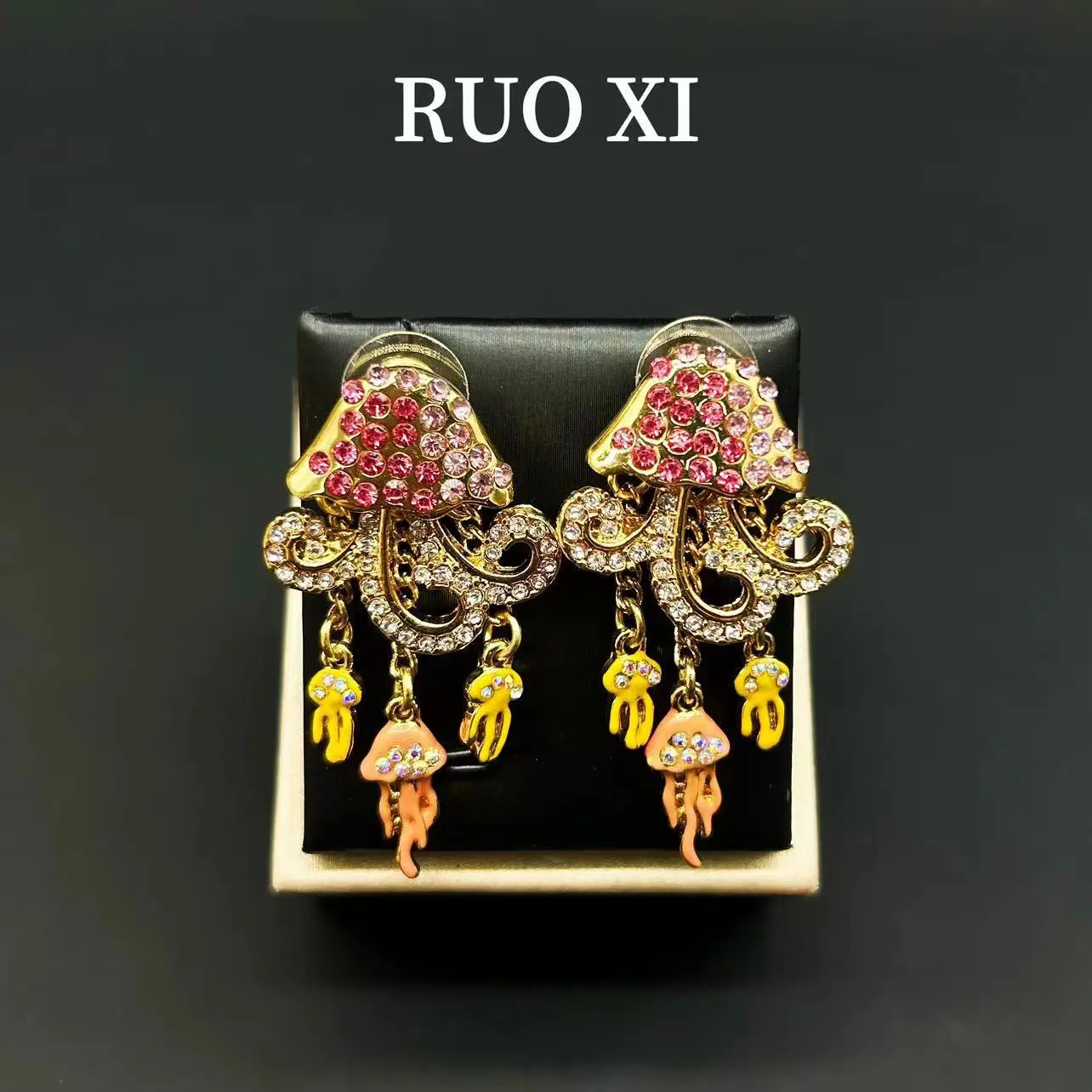 

Girl Jewelry Earrings Woman Fantasy Earrings Enamel Colorful Gold Plated with Diamonds Party Vintage Medieval Treasure High-end