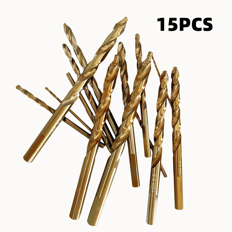 15Pcs M35 Cobalt Drill Bit Set, 1-8mm, High Speed Steel Straight Step Drill Bits for Stainless Steel, Iron, Wood, Multi-Purpose
