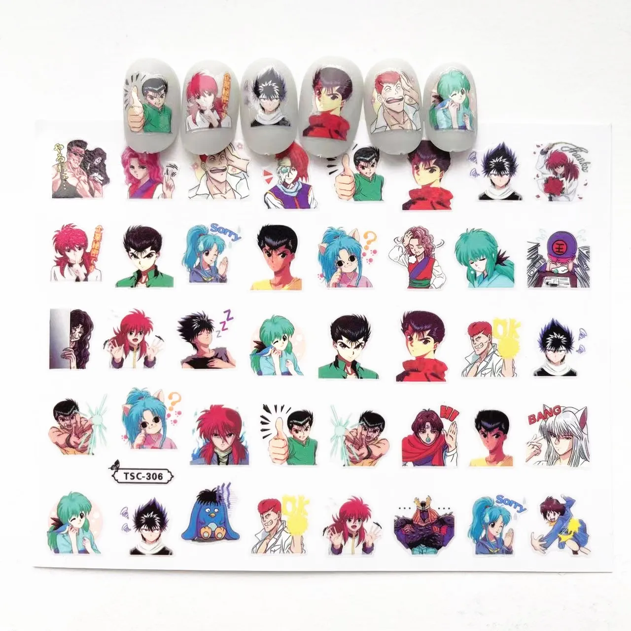 Newest TSC-306 YuYu Hakusho series anime cat eyes designs 3d nail art sticker nail decal accessories