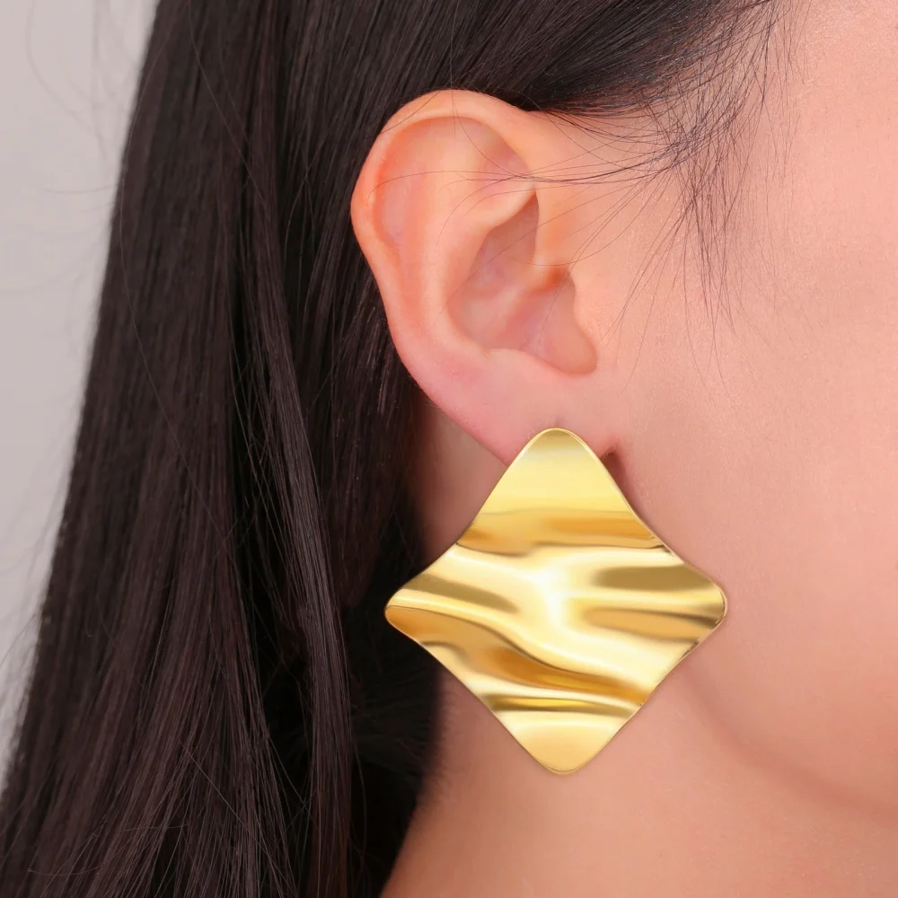 Water Ripple Square Stud Earrings for Women Girls Ear Jacket Geometric Earrings luxury Stainless Steel Jewelry Party Gifts image 3