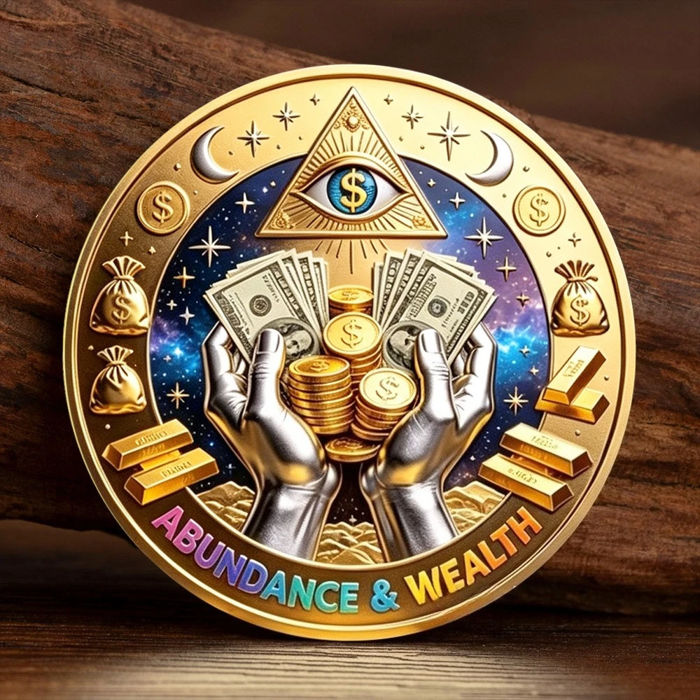 2D Gold Plated Wealth Abundance All Seeing Eye Pyramid Lucky Coin Amulet Collectible Challenge Coin Souvenir Gift