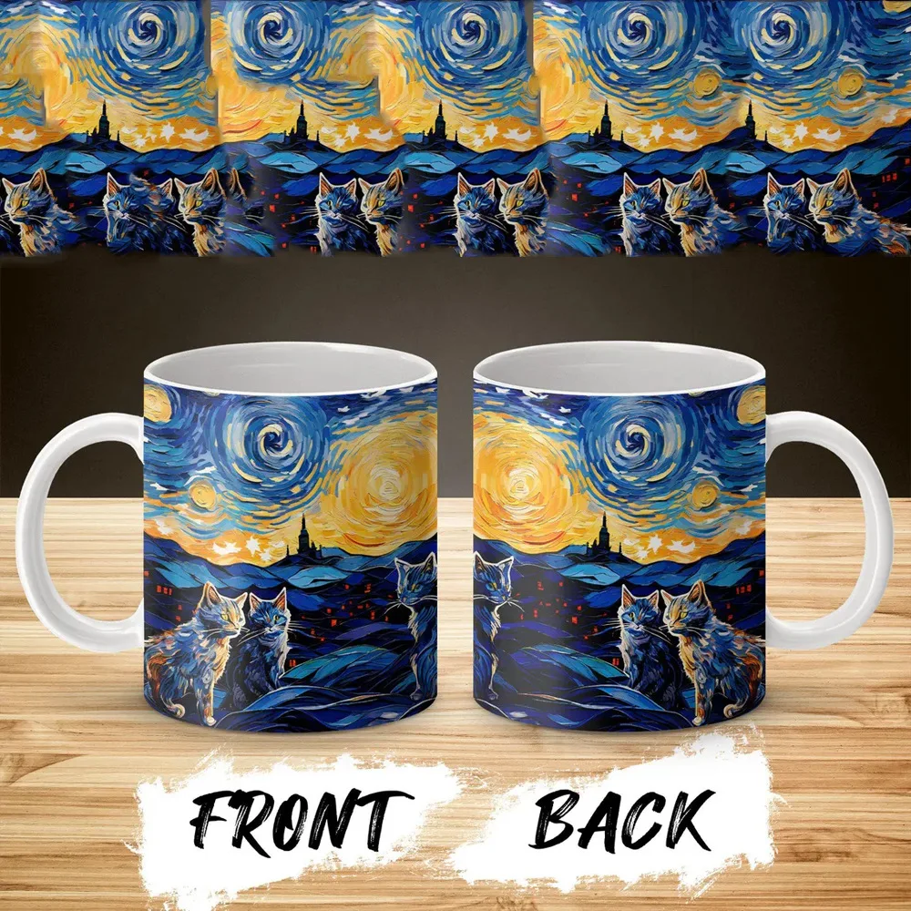 New products in August, oil painting cat ceramic mugs in the starry sky, birthday gift water glasses