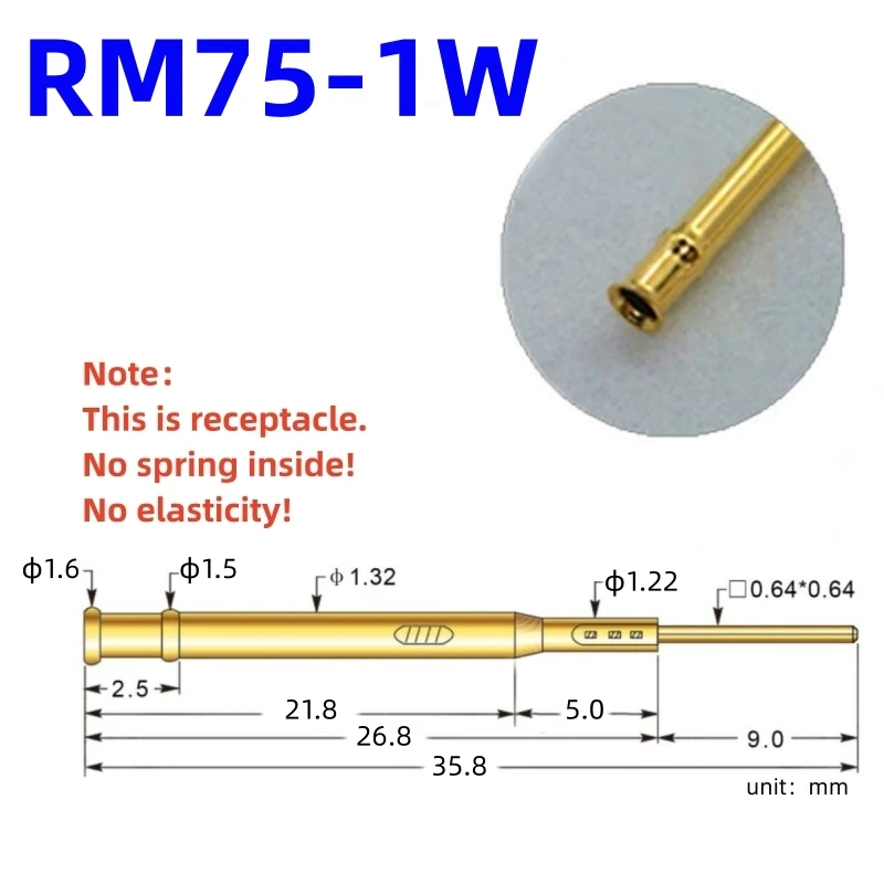 

20/100PCS RM75-1W Test Pin PM75-B1 Receptacle Brass Tube Needle Sleeve Seat Wire-wrap Probe Sleeve 35.8mm Outer Dia 1.32mm