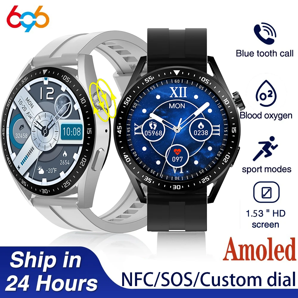 New Smart Watches Men Heart Rate NFC SOS Blue Tooth Call Waterproof Smartwatch Custom Dial Sports Fitness Voice Assistant
