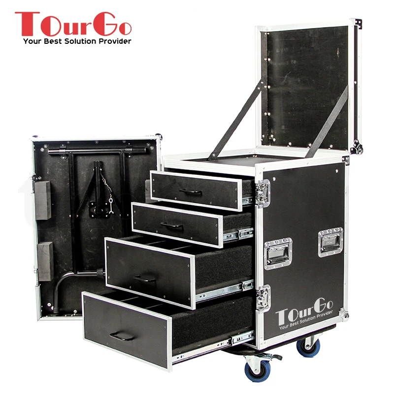 TourGo Workstation Rack Flight Cases Drawers With Side Table