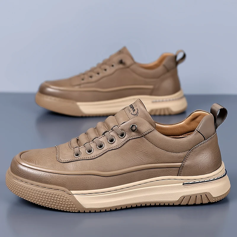  حذاء رياضي برباط للرجال 2025 - جزء علوي من الجلد، نعل مكتنز مع زيادة الارتفاع، مسامي ومريح، متين وغير قابل للانزلاق، عصري #4