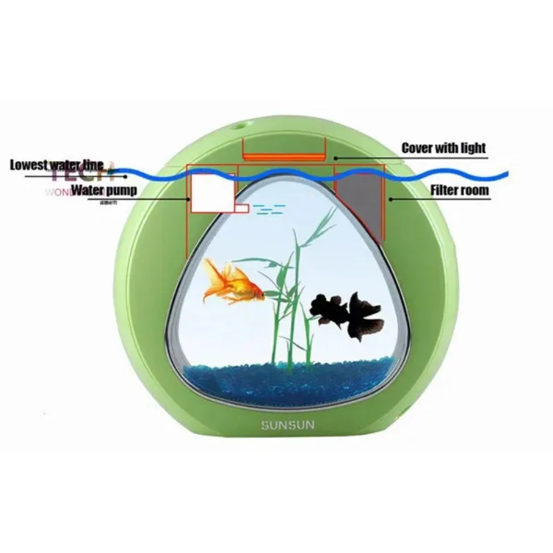 SUNSUN acquario acrilico ecologia ufficio carro armato di pesci del desktop creativo acquario filtro integrazione LED sistema di illuminazione YA-02