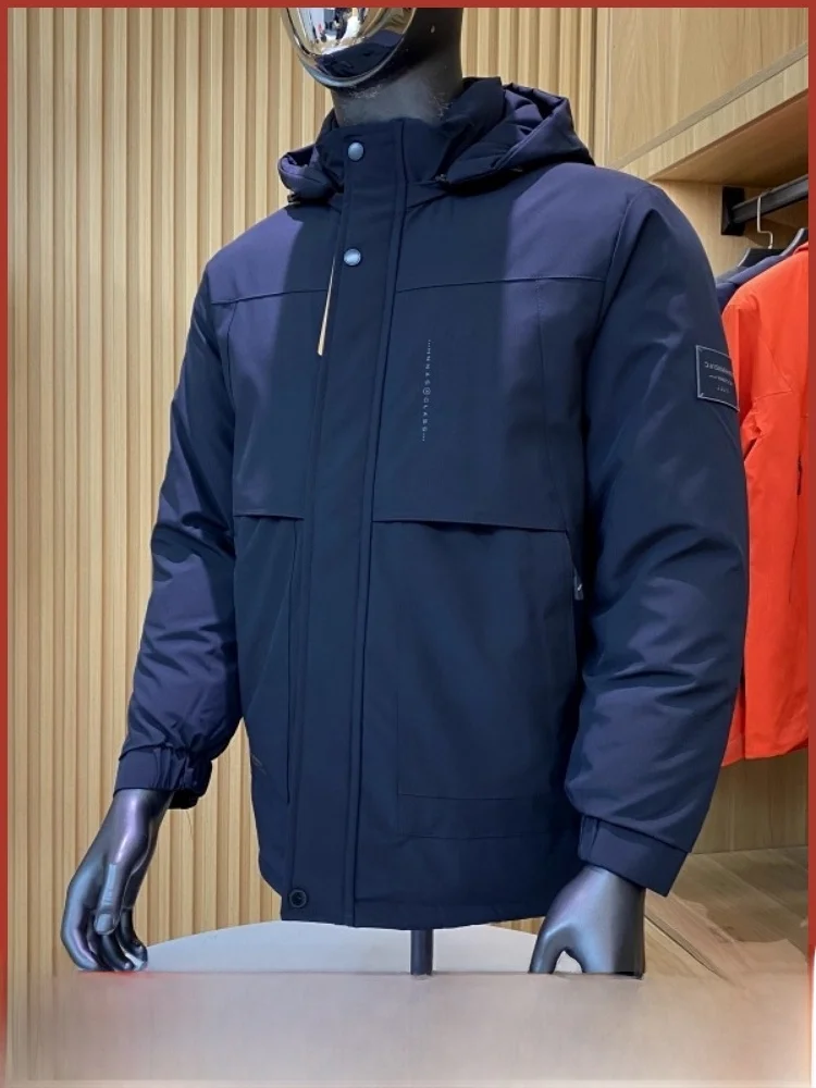 

Warm Anti-Cold Windproof Water-Resistant Hooded Men's Pure Color Casual Cotton Jaet Trendy Thiened Polyester Fiber