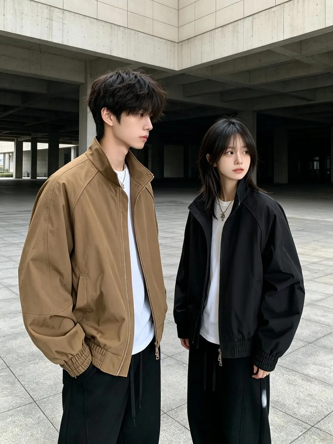 American Style Stand Collar Flight Jacket Men's Autumn Cleanfit Workwear Coat Meralad Couple's Baseball Uniform Long Sleeve Z...