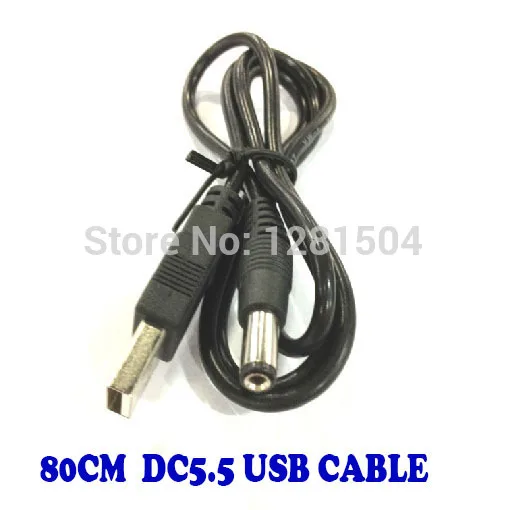 100pcs/lot 80cm USB Power Charging Cable DC5.5mm*2.1mm USB TO DC 5.5*2.1 mm Power Cable jack Black