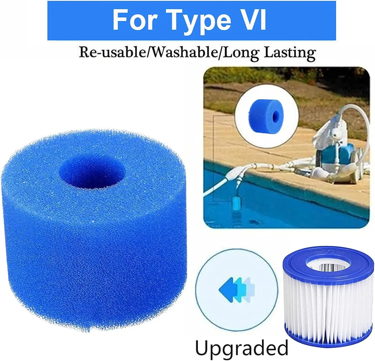 Washable Sponge Foam Cartridge for Type VI Pool Filter Sponge Foam Cartridge Pool & Spa Cartridge Filter Replacement