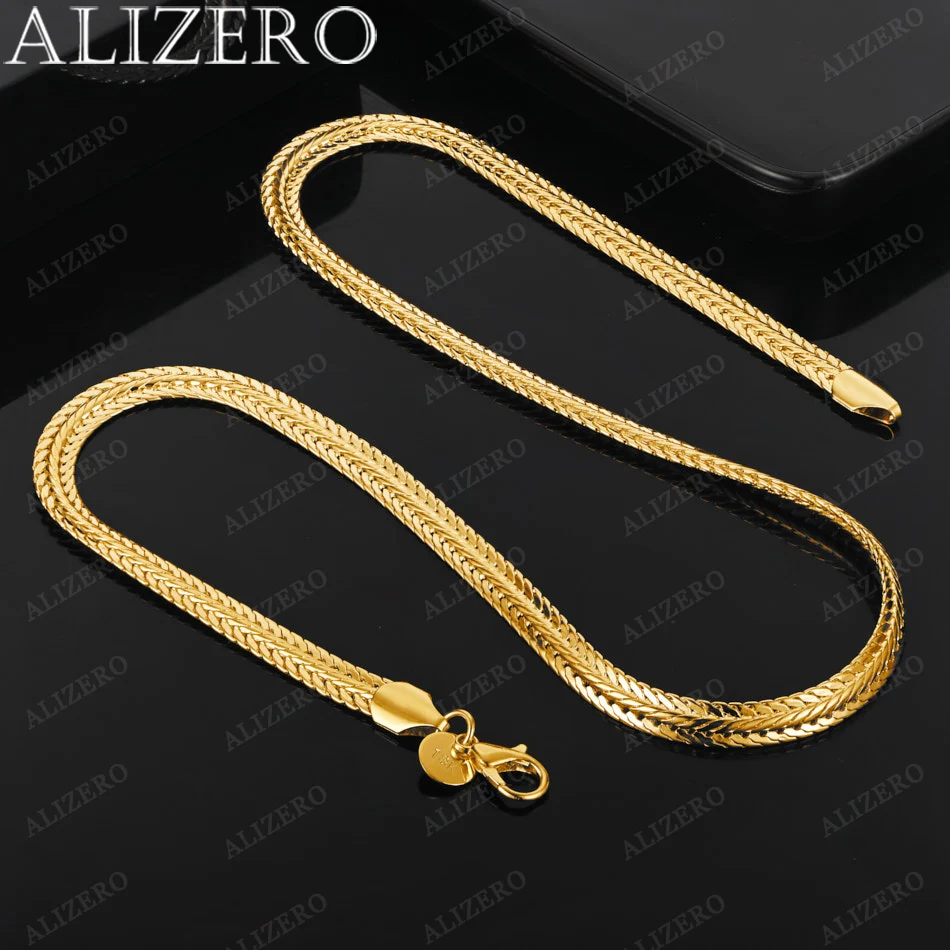 

ALIZERO 18K Gold 6mm Flat Side Snake Bone Chain Necklaces 20 Inches Man Women Fine Jewelry Wholesale Fashion Trend Necklace