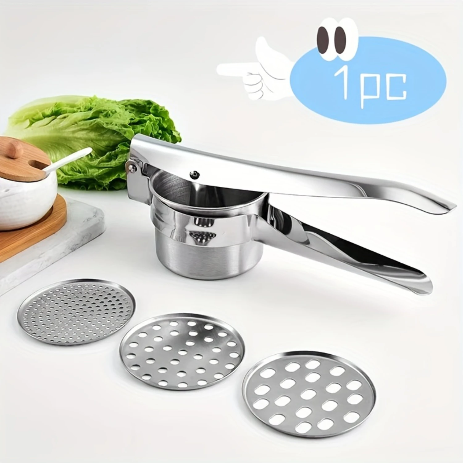 스테인레스 스틸 감자 으깨기 및 레몬 과즙기 - 미끄럼 방지 손잡이가 있는 다기능 주방 도구, 청소가 용이함