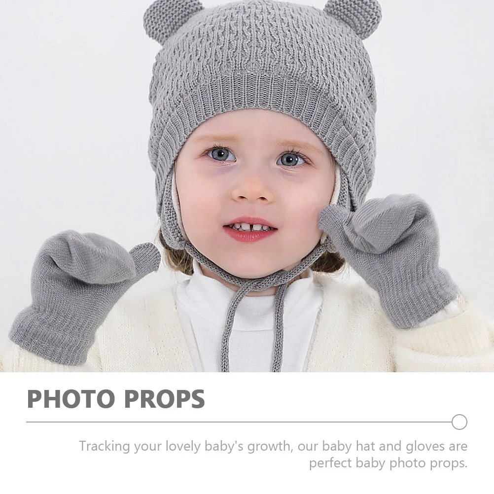 1 Juego de gorro de punto de lana cálido con guantes, gorro de invierno a prueba de viento para accesorios de fotografía de Navidad al aire libre