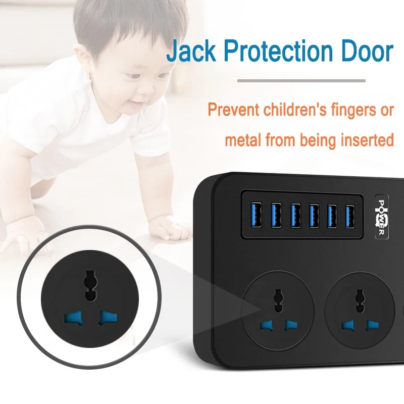 3000W EU UK US Plug 3000W High Power Strip 2M Extension Cable Network Filter With 4 USB 3.1A Fast Charge Ports Sockte Adapter