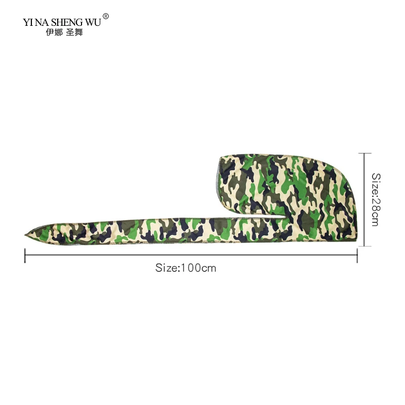 Großhandel Lange Schwanz Seidenschal Muslimischen Turban Durag Piratenhut Herren Hip Hop Durag Caps Camouflage Print Hut Zubehör Bandanas