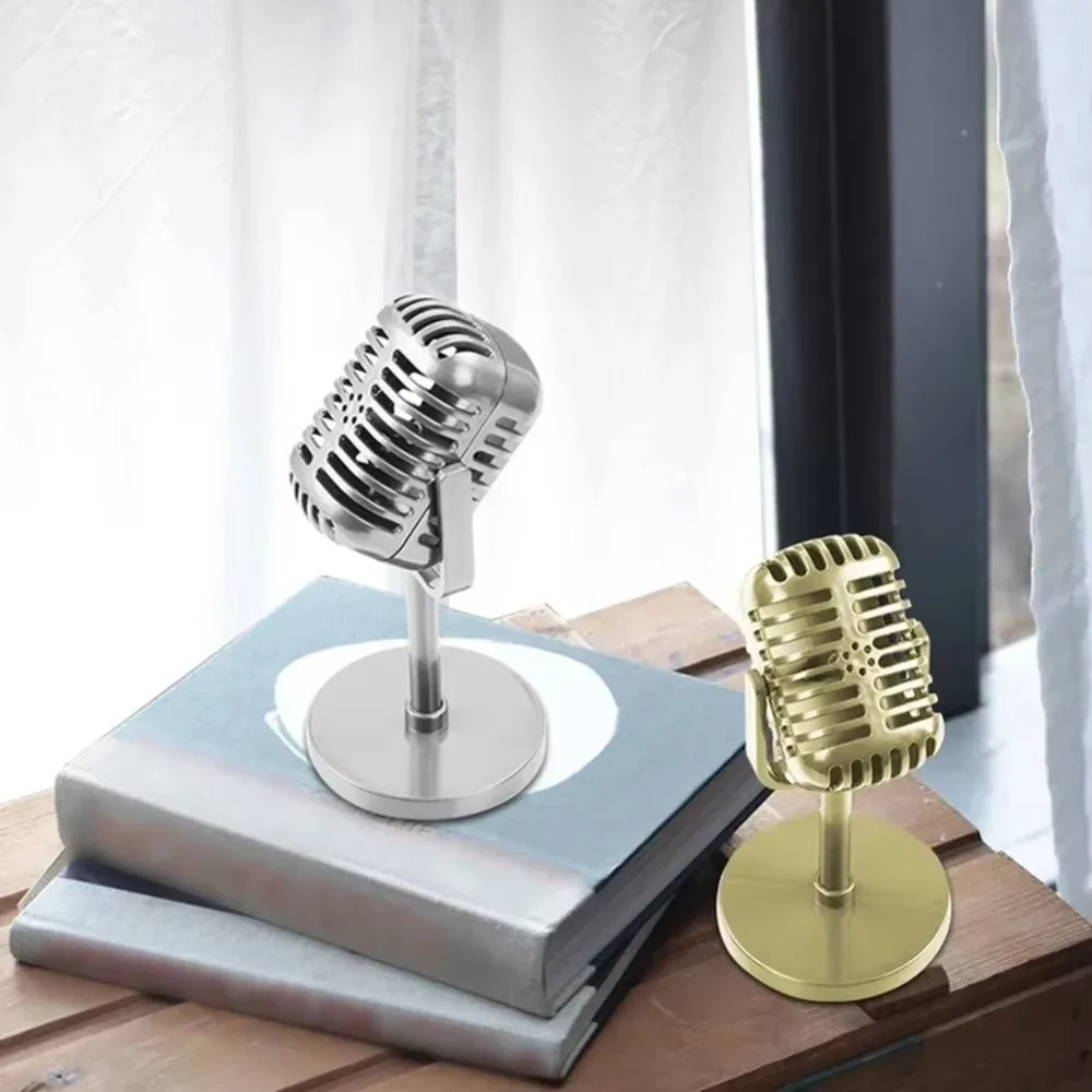 Classic Retro Microphone Props Plastic Miniature Dynamic Vocal Microphone Vintage Fake Microphone Model Home Decoration