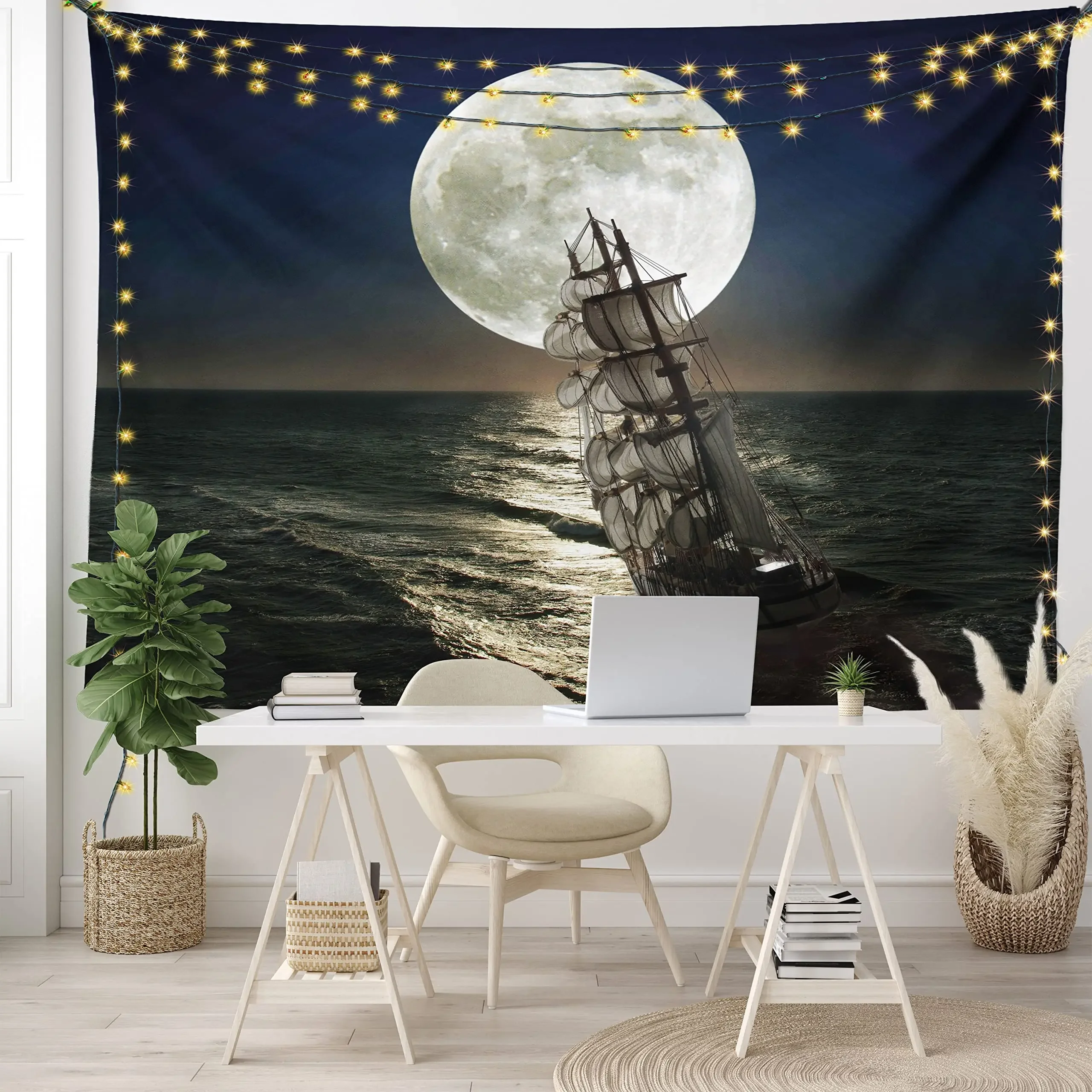 Pirate Ship Tapestry Wall Hanging Sailboat Pirate Theme Decorations Tapestries for Kids Boys Men Bedroom Living Room Dorm Decor