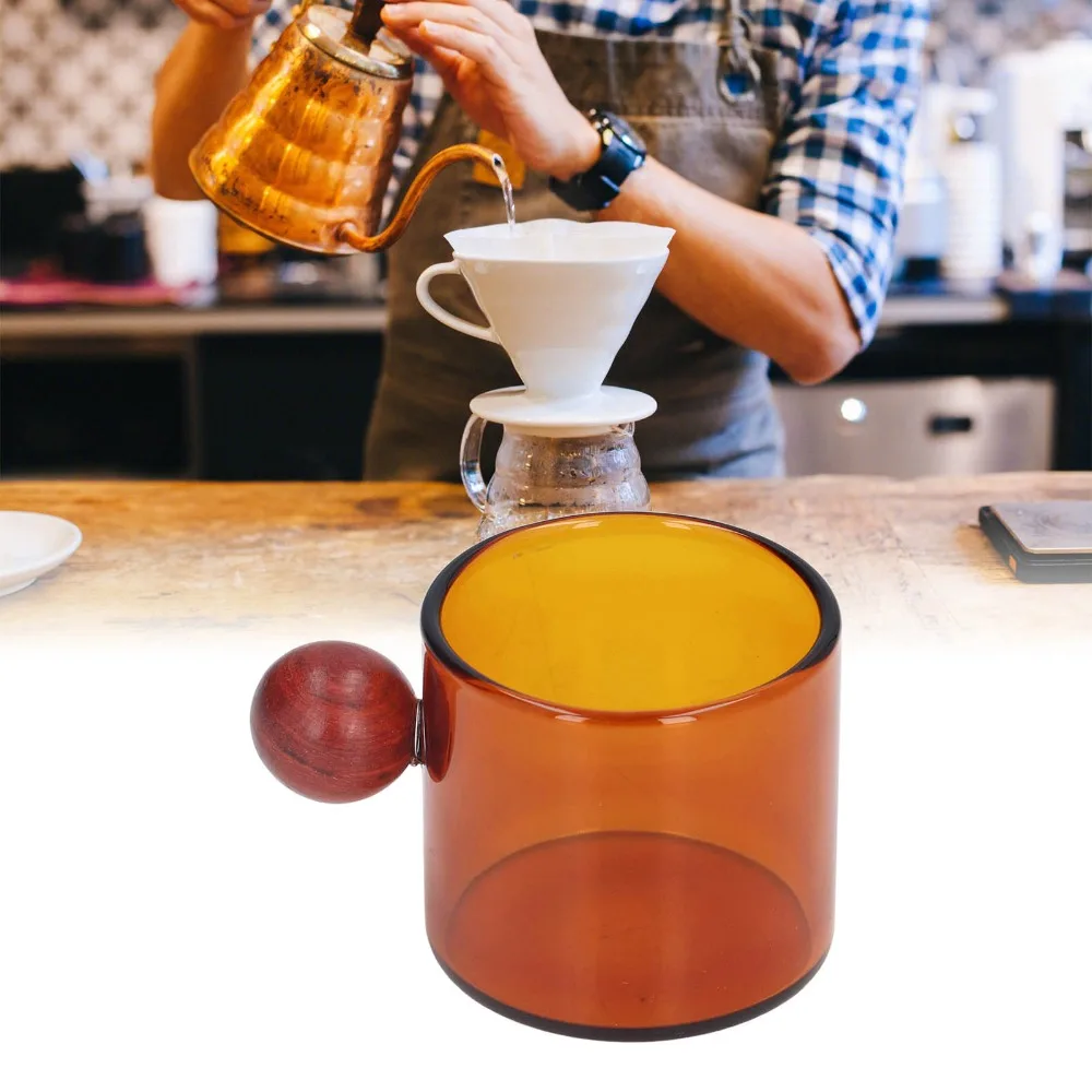 

Миниатюрная винтажная стеклянная кофейная кружка объемом 3,7 унции, термостойкая, с деревянной ручкой-шариком