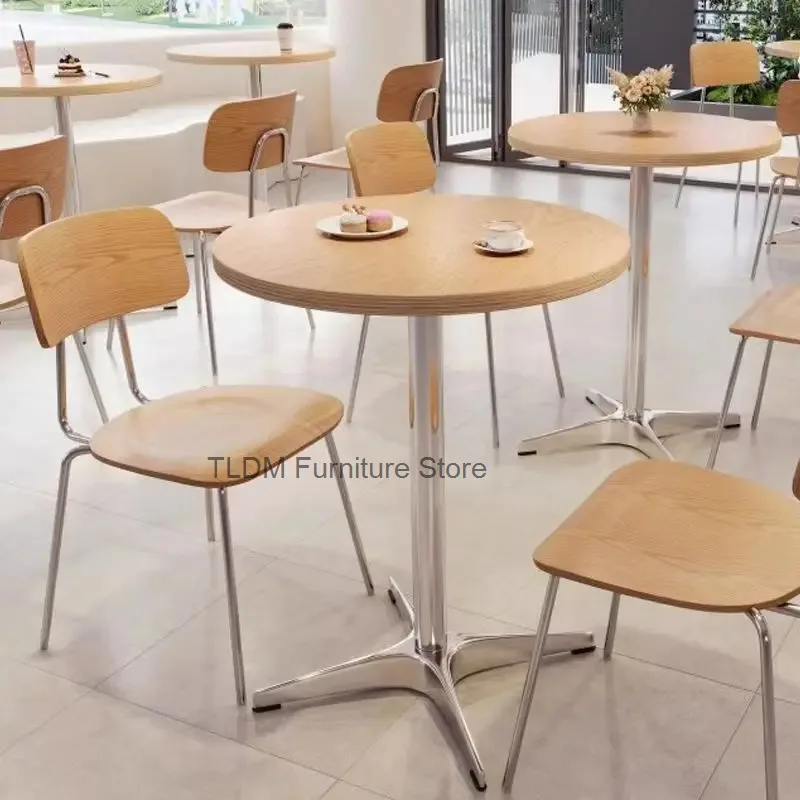 Modern Minimalist Square Bar Table Wood Tabletop, Chrome Metal 4-Star Base, Height Pub Table for Cafe Restaurant Home Bar