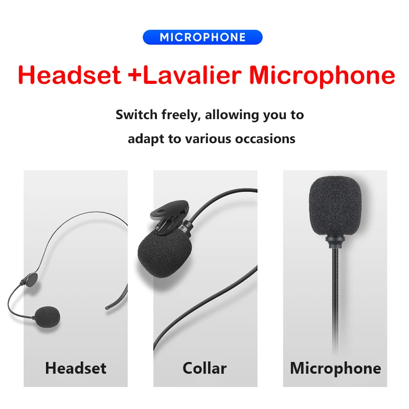 Portable Wireless Headset Microphone+Lavalier Mic System Teaching Speech Interview Vlog Live Recording for iPhone Android PC