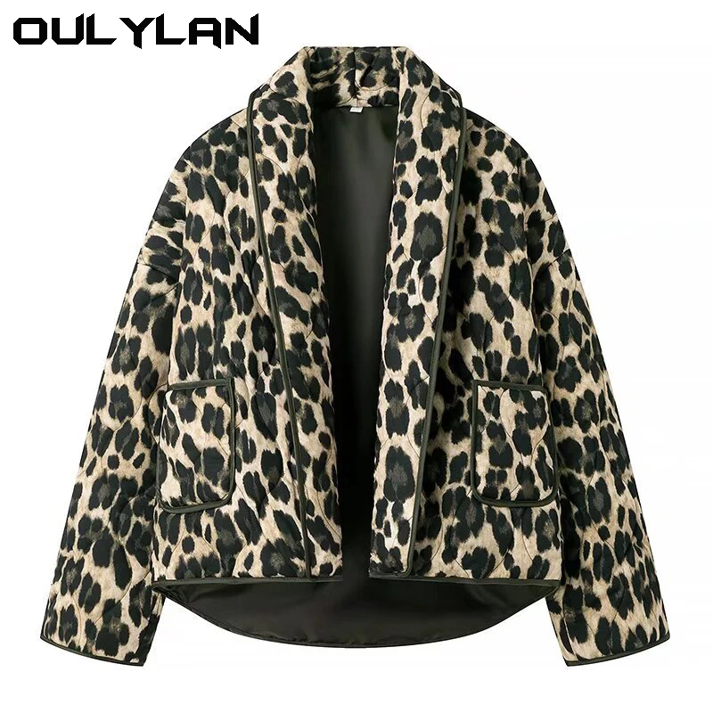 Quilted leopard print women's 2024 winter new retro leopard print quilted women's floral winter jacket warm coat