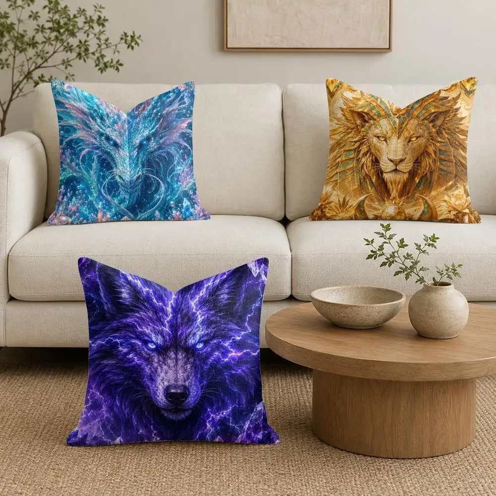 Mystic Spirit Beast Cushion Cover Soft Plush Throw Pillow Cushion Cover｜Double-Sided Printed Pillow Case for Sofa Home Decor