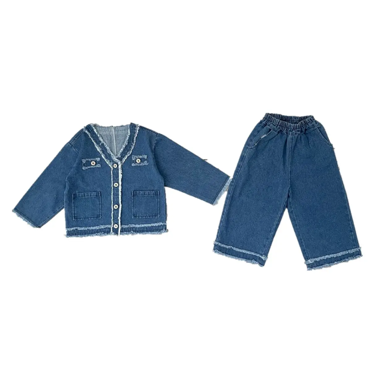 Girls\' Spring Suits 2023 New Children Middle and Big Children Girls Spring and Autumn Baby Denim Wear