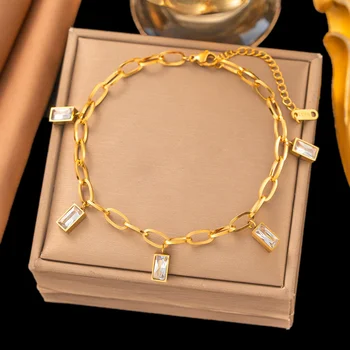 316L Stainless SteelSquare Zircon Anklets Women New Trend Foot Chains Anti-Rust Jewelry…