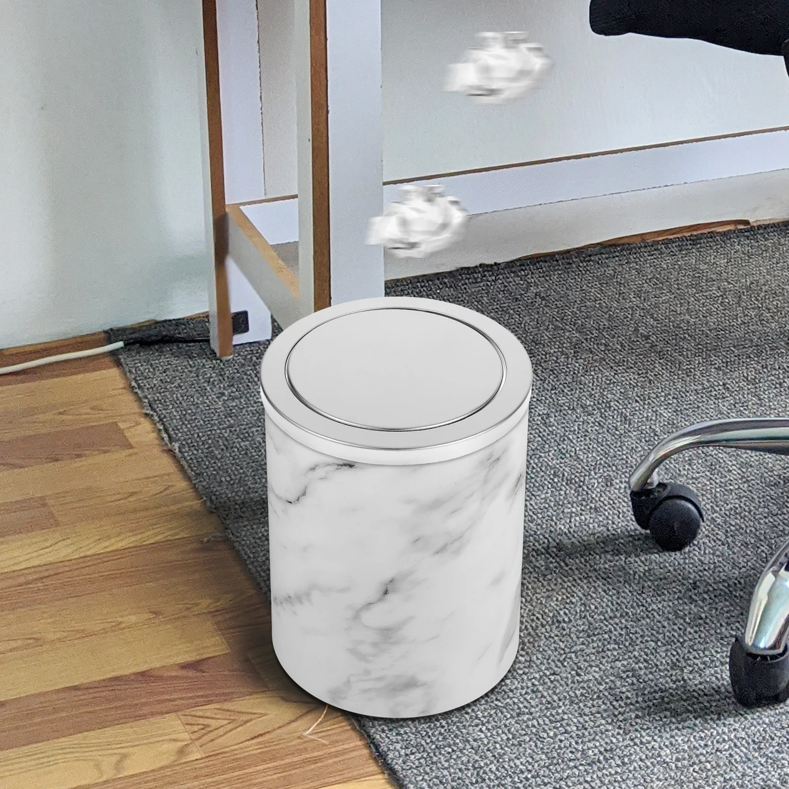 

Stainless Steel Round Trash Can Lid Embedded Swing Top Cover Space Saving Kitchen Bathroom Office Garbage Bin Replacement