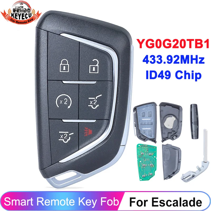 

KEYECU 6 кнопок YG0G20TB1 433 МГц ASK ID49 чип для Cadillac Escalade 2021 2022 Smart Key Remote P/N: 13538864 Брелок