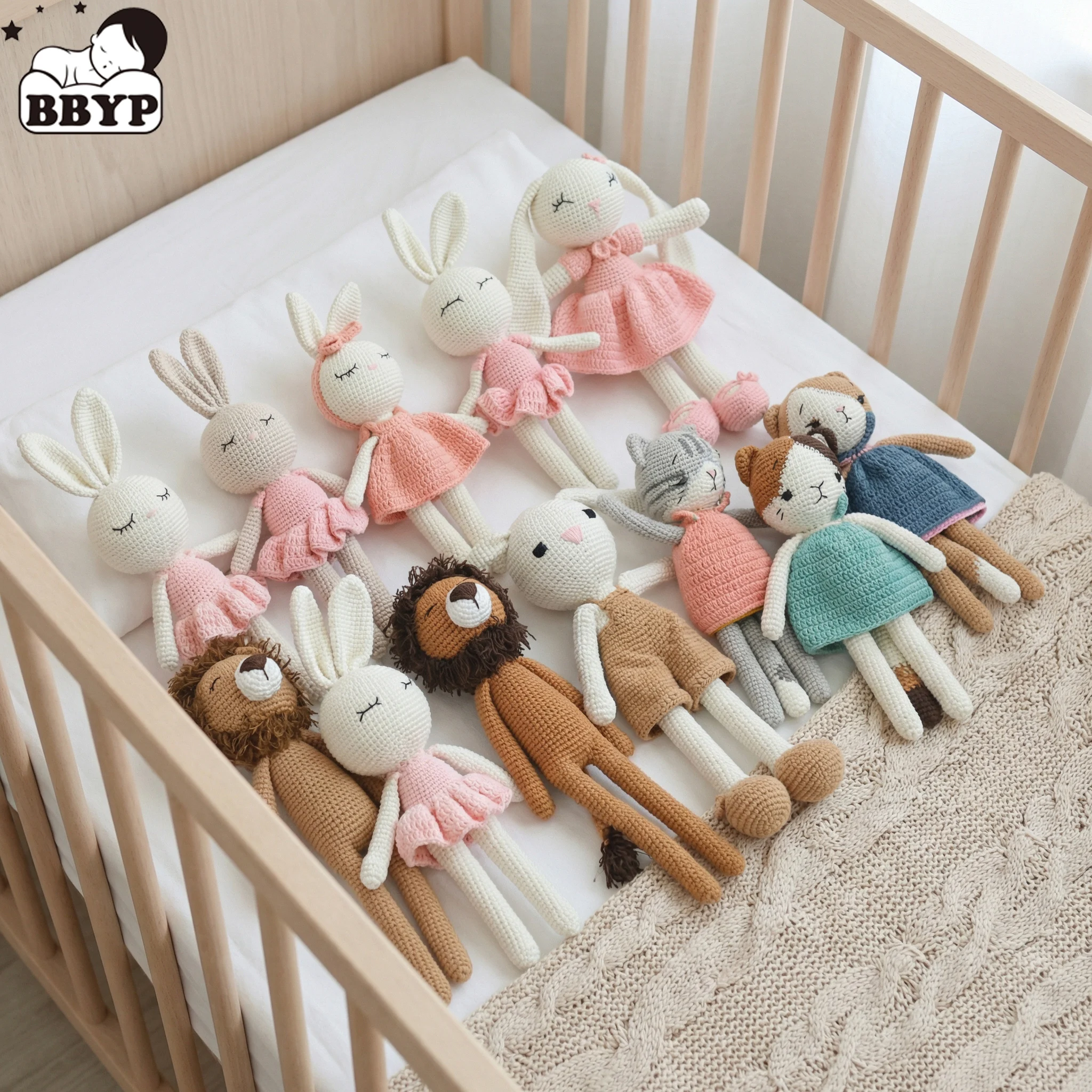 Crochet Stuffed Rabbit Knitted Bunny Soft Toy Room Decoration Emotion Appease for Toddler Girls Office Ornament Finished Dolls
