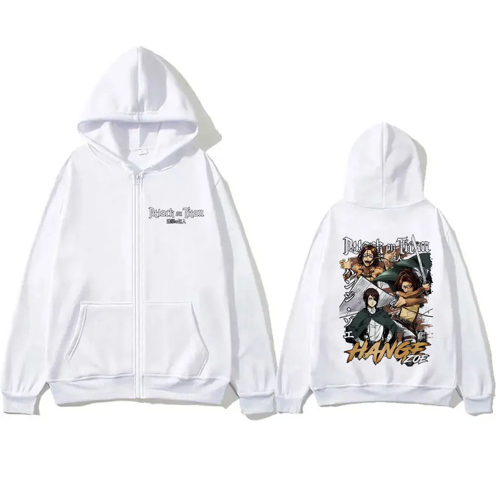 Anime Attack on Titan Hanji Zoe gráfico cremallera Sudadera con capucha hombres mujeres dibujos animados Manga Merch chaqueta con cremallera abrigo masculino sudaderas con capucha de gran tamaño