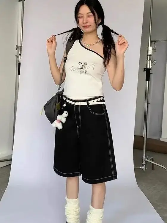 

Fashionable High Waist Loose Five-Point Denim Jeans Women's Summer Wide Leg Casual Mid-Length Pants Spring 2026 New Arrival