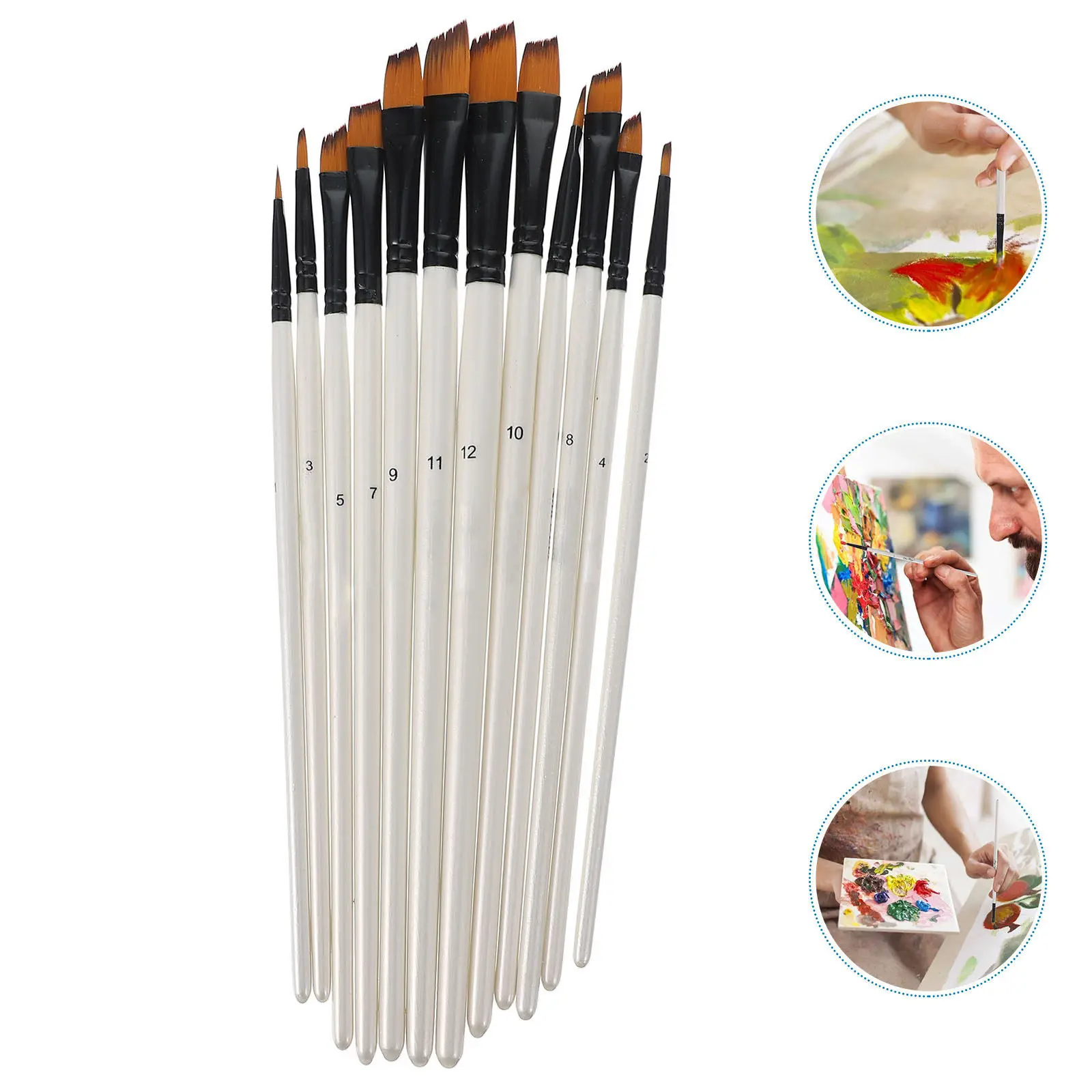

12Pcs Wooden Handle Watercolor Brushes Set Eco-Friendly Safe Gentle Art Painting Kit for Beginners Professionals Artists