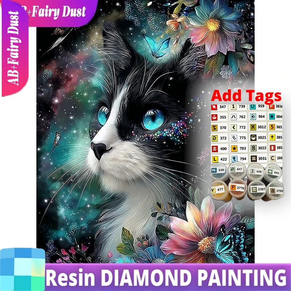 Resin Fairy Dust AB Neuheiten 2026 Diamantmalerei Katzen-Stickerei Tier-Blumen-Kunst Heimdekoration
