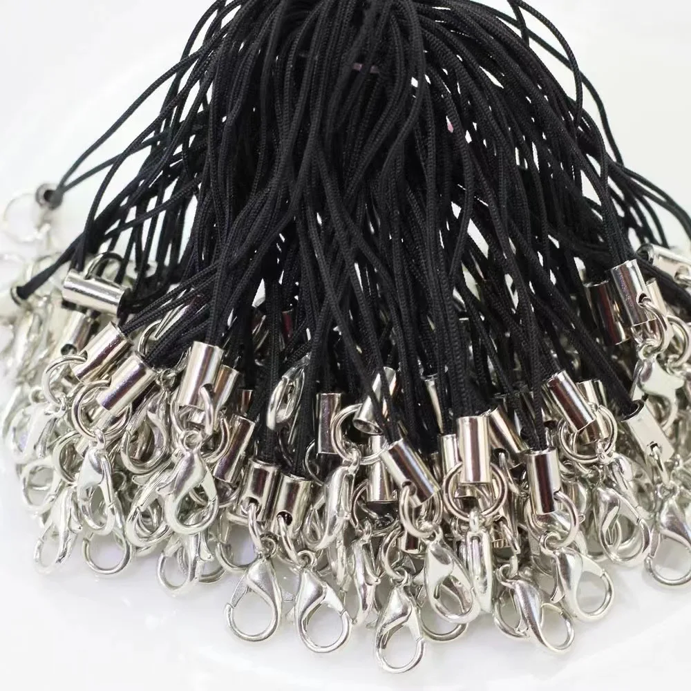 30/50/100pcs Black Strap Charm Cord Lanyard Lariat Strap Cords Lobster Clasp Rope Keychains Hooks Mobile Set Charms Jewelry Acce