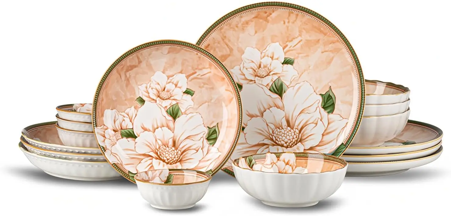 

16 Piece Dinnerware Sets for 4， Scratch Resistant,microwave oven and Dishwasher Safe Plates and Bowls Sets Ceramic, Dish Set, Bo