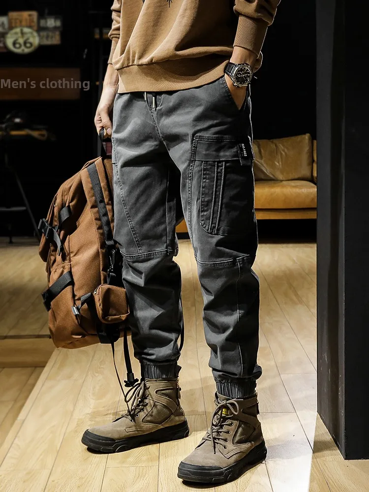 

Американские брюки для спецодежды в стиле ретро, мужские свободные повседневные брюки с раскладывающейся подкладкой и манжетами, модные брендовые осенне-зимние свободные брюки-карго