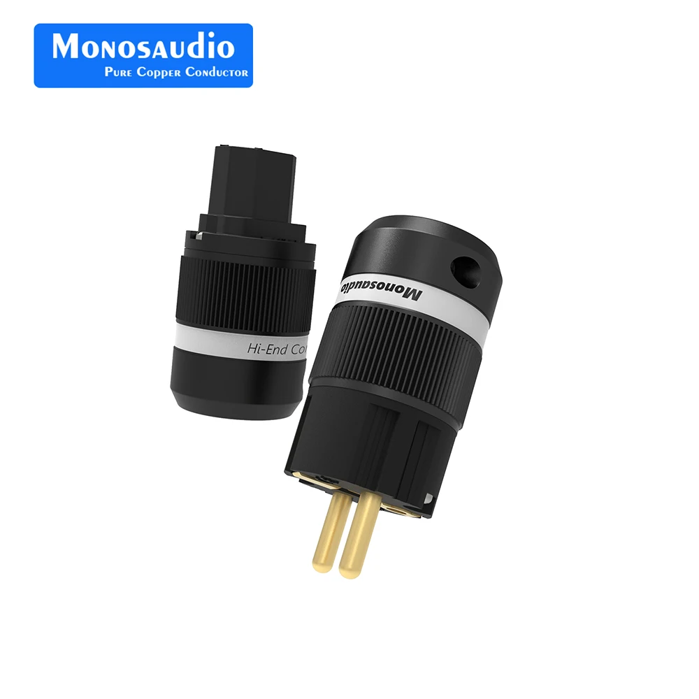 Monosaudio E100G/F100G Hifi Pure Copper Schuko Power Cord Cable Plug IEC C15 Female Connector High Quality EU Power Plug Adapter