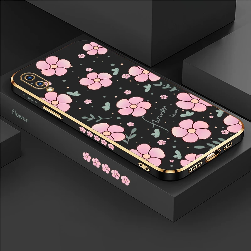 Silicone Soft Case For Vivo Y55S Y55 Y30 Y30i Y31 Y51A Y53S Y66 Y67 Y33 Y35 Y36 Y50 Y51 Y70 2020 Flower Plating Shockproof Cover