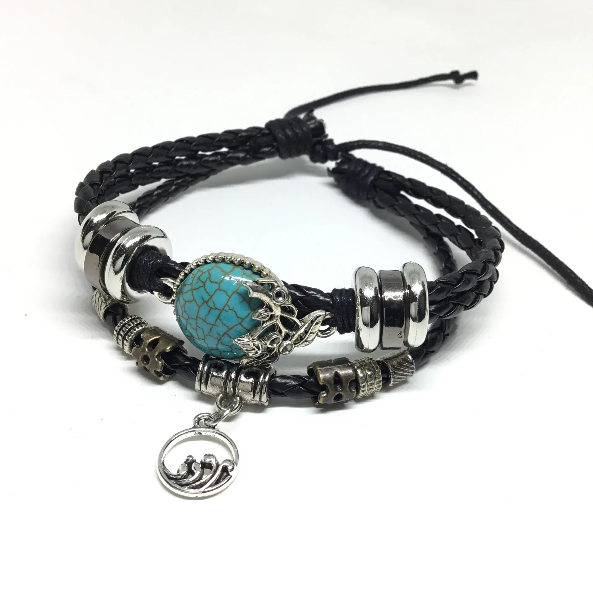 Individuality Punk Gothic Harajuku Simple Fashionable Evil eye Retro Hand knitting Size adjustable Leather Bracelet